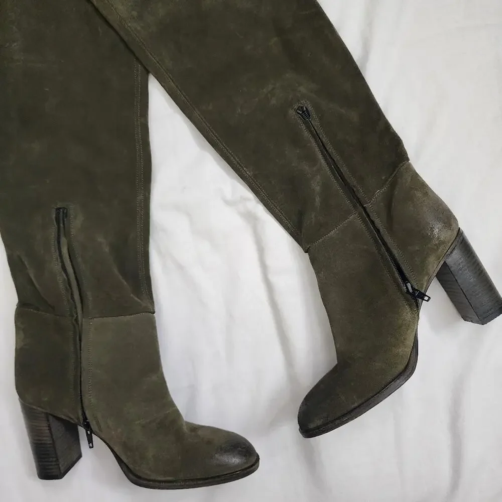 Free People Dakota Slouchy Suede Over The Knee Boots Moss Green EU 40 US 9.5 10